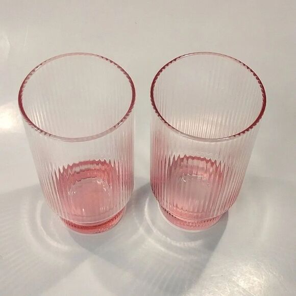 Pink Clear Ribbed Stackable Acrylic 5.5"t Cocktail Glasses Set of 2 - Picture 9 of 15